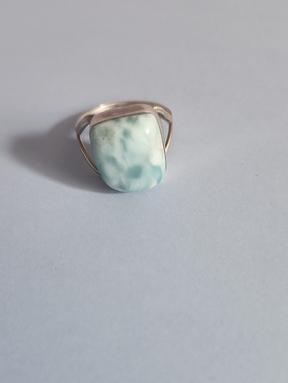 Natural LARIMAR Blue Square 925 Silver From DOMINICAN REPUBLIC Size 9.5